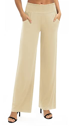 EXCHIC Damen Leichtgewicht Elastisch Hohe Taille Hose Casual Weite Bein Dehnbar Lounge Hosen mit Taschen (L, Splitter Nerz) von EXCHIC