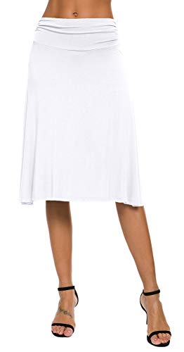EXCHIC Damen Elastische Taille Einfarbig A-Linie Yoga Rock (L, Weiß) von EXCHIC