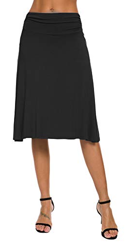 EXCHIC Damen Elastische Taille Einfarbig A-Linie Yoga Rock (XL, Schwarz) von EXCHIC