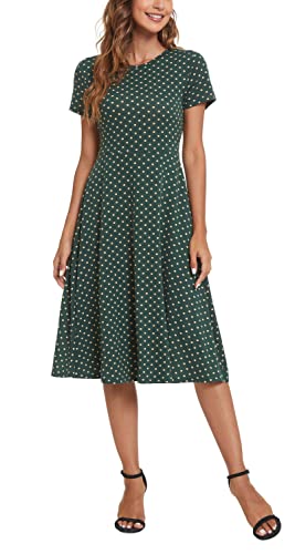 EXCHIC Damen Elegant Casual Rundhals A-Linie Kurzarm Midi Kleider Blumenmuster Rundhals Sommer Knielang Kleider(XL, 18) von EXCHIC