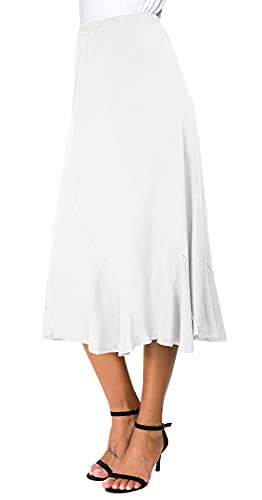 EXCHIC Damen Elegant Knöchellang Rüschen Saum Elastische Taille Wildleder Midi Rock, Weiss/opulenter Garten, Mittel von EXCHIC