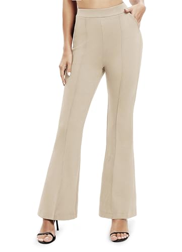 EXCHIC Damen Freizeit Ausgestelltes Bein Casual Yoga Hose Elastische Hohe Taille Hose mit Taschen(L, Kamel) von EXCHIC