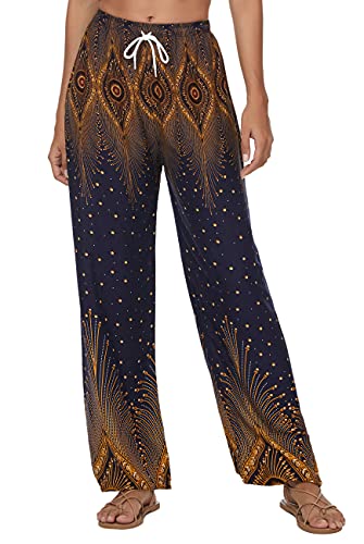 EXCHIC Damen Gesmokte elastische Taille Palazzo Casual Pants Floral Harem Boho Yoga Hose, #25, Klein von EXCHIC