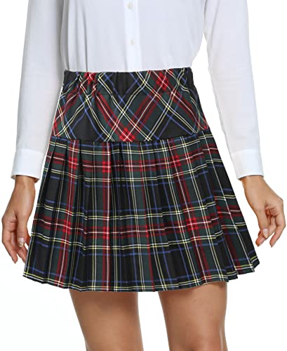 EXCHIC Damen Hohe Taille Tartan College-Stil Falten Röcke (Serie 18, L) von EXCHIC