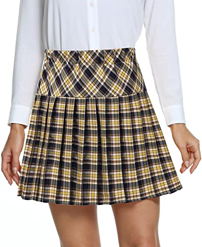 EXCHIC Damen Hohe Taille Tartan College-Stil Falten Röcke (Serie 19, 2XL) von EXCHIC