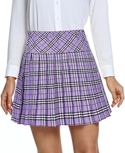Damen Schule Stil Elastische High Taille Faltenrock A-Linie Kariert Tennis Mini Röcke mit Kurze Hosen(M, 20) von EXCHIC