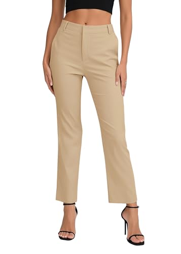 EXCHIC Damen Komfortabel Dehnbar Gerade Bein Freizeit Hosen Hohe Taille Arbeitshose mit Taschen(L, Kamel) von EXCHIC