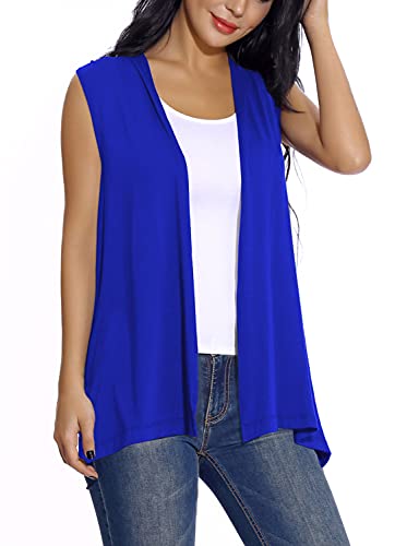 EXCHIC Damen Lassig Armellose Leichte Strickjacke Offene Vorderseite Tunika Weste (S, Königsblau) von EXCHIC