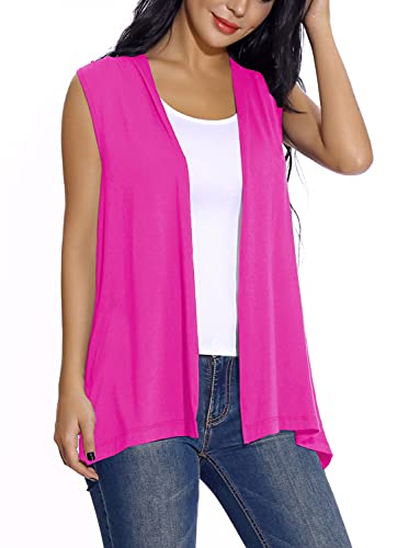 EXCHIC Damen Lassig Armellose Leichte Strickjacke Offene Vorderseite Tunika Weste (XL, Rose) von EXCHIC