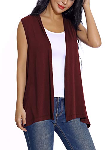 EXCHIC Damen Lässig Armellose Leichte Offene Tunika Weste Strickjacke (S, Wine Red) von EXCHIC