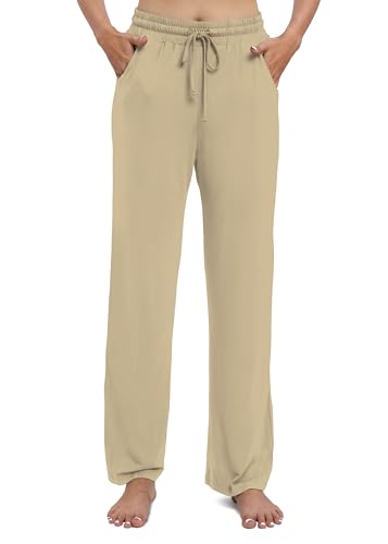 EXCHIC Damen Freizeit Elastische Gerades Bein Hose Lounge Mittel Taille Weite Yoga Hosen mit Taschen(XL, Splitter Nerz) von EXCHIC