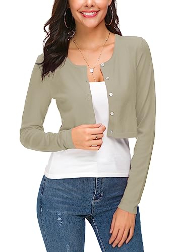 EXCHIC Damen Elegant Langarm Bolero Strickjacke mit Knöpfe Rundhals Festlich Gestrickte Shrug Kurz Cardigan für Kleider (M, Aprikose) von EXCHIC