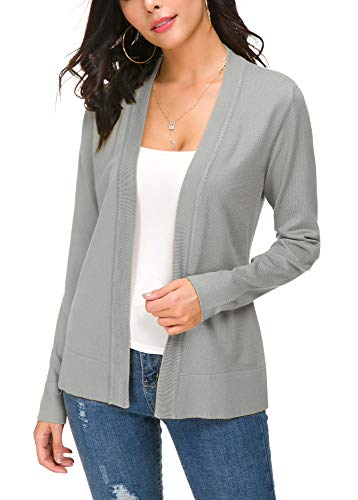 EXCHIC Damen Elegant Langarm Elastisch Strickjacke Cardigan Casual Leicht V-Ausschnitt Gestrickt Blazer (XXL, Hellgrau) von EXCHIC