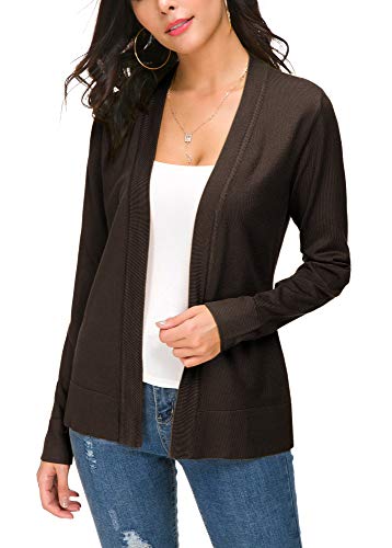 EXCHIC Damen Elegant Langarm Elastisch Strickjacke Cardigan Casual Leicht V-Ausschnitt Gestrickt Blazer (XXL, Braun) von EXCHIC