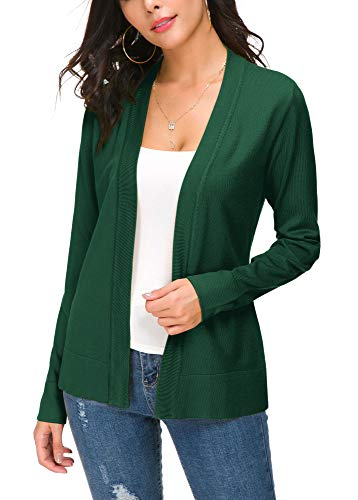 EXCHIC Damen Elegant Langarm Elastisch Strickjacke Cardigan Casual Leicht V-Ausschnitt Gestrickt Blazer (XXL, Dunkelgrün) von EXCHIC