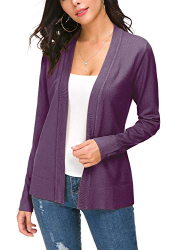EXCHIC Damen Elegant Langarm Elastisch Strickjacke Cardigan Casual Leicht V-Ausschnitt Gestrickt Blazer (XXL, Violett) von EXCHIC