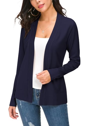 EXCHIC Damen Elegant Langarm Elastisch Strickjacke Cardigan Casual Leicht V-Ausschnitt Gestrickt Blazer (XXL, Navy Blau) von EXCHIC