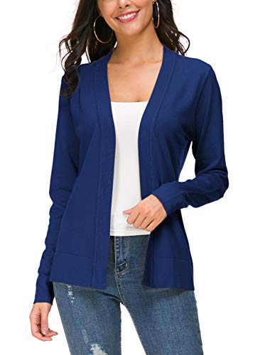 Damen Elegant Langarm Elastisch Strickjacke Cardigan Casual Leicht V-Ausschnitt Gestrickt Blazer (M, Königsblau) von EXCHIC