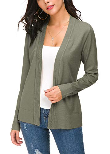 EXCHIC Damen Elegant Langarm Elastisch Strickjacke Cardigan Casual Leicht V-Ausschnitt Gestrickt Blazer (S, Licht Olive) von EXCHIC