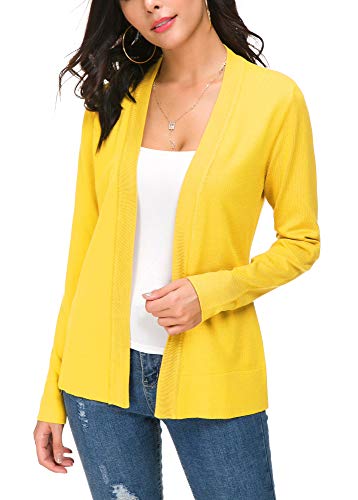 EXCHIC Damen Elegant Langarm Elastisch Strickjacke Cardigan Casual Leicht V-Ausschnitt Gestrickt Blazer (S, Zitrone Gelb) von EXCHIC