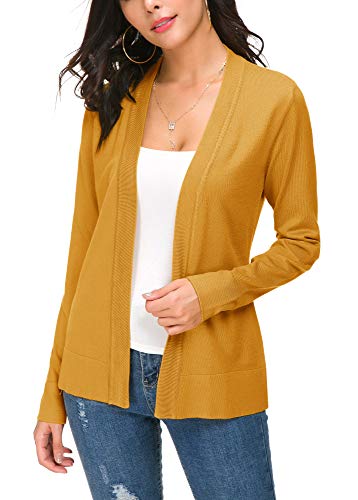 EXCHIC Damen Elegant Langarm Elastisch Strickjacke Cardigan Casual Leicht V-Ausschnitt Gestrickt Blazer (XL, Senfgelb) von EXCHIC