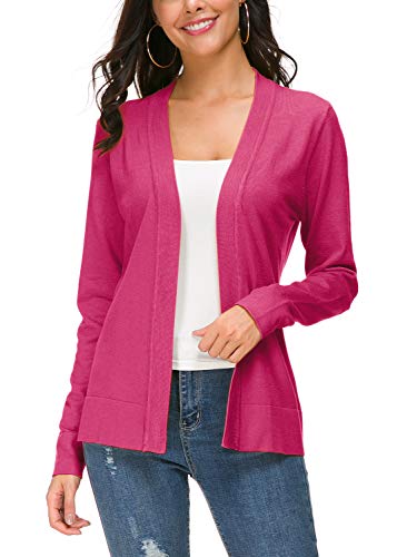 Damen Elegant Langarm Elastisch Strickjacke Cardigan Casual Leicht V-Ausschnitt Gestrickt Blazer (XL, Rose Rot) von EXCHIC
