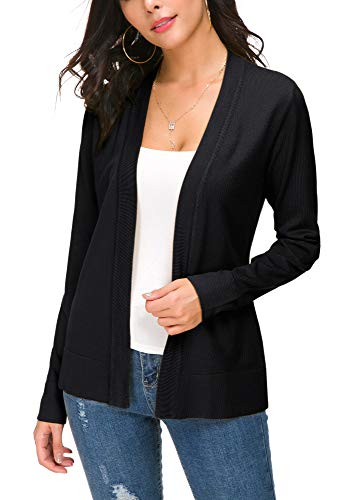 EXCHIC Damen Elegant Langarm Elastisch Strickjacke Cardigan Casual Leicht V-Ausschnitt Gestrickt Blazer (XL, Schwarz) von EXCHIC