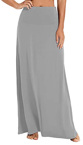 EXCHIC Damen Sommer Strand Boho Langer Rock Dehnbar Hohe Taille Maxirock, hellgrau, XL von EXCHIC