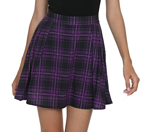 EXCHIC Damen Plaid Vielseitig Beiläufig Kilt Basic Ausgestellt Mini die Röcke (Violett, L) von EXCHIC