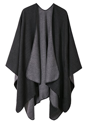 Damen Vintage Farbblocking Schal Wrap Open Front Poncho Übergroße Winterdecke Elegant Cape Coat (Schwarz, One Size) von EXCHIC
