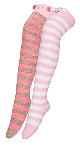 EXCHIC Damen 3D niedliche Cartoon Kniestrümpfe Plüsch Winter Casual verdicken gestreifte Socken (2 Packs-F) von EXCHIC