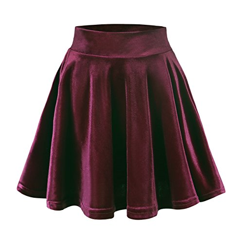 EXCHIC Damen Samt Basic Vielseitiger Stretch Ausgestellt Hohe Taille Mini Skater Rock - Rot - Mittel von EXCHIC