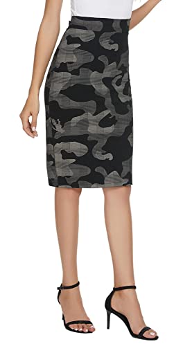 EXCHIC Damen Solide tailliert Rocke Elastisch Hohe Taille Mittlere Länge Rocke (#1, M) von EXCHIC