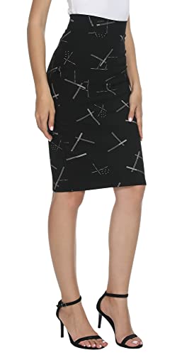 EXCHIC Damen Solide tailliert Rocke Elastisch Hohe Taille Mittlere Länge Rocke (#2, L) von EXCHIC