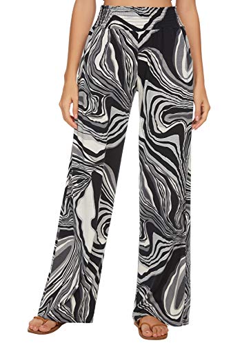EXCHIC Damen Boho Gerade Beine Elastische Taille Palazzo Hose Freizeit Leichtes Yoga Loungehose mit Taschen (S, Series 2#12) von EXCHIC