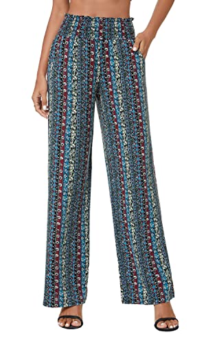 EXCHIC Damen Boho Gerade Beine Elastische Taille Palazzo Hose Freizeit Leichtes Yoga Loungehose mit Taschen (M, Series 2#17) von EXCHIC