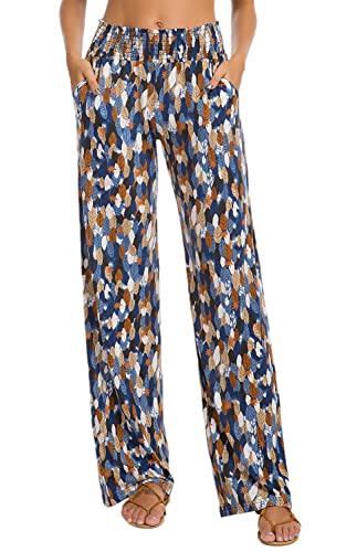 EXCHIC Damen Sommer Elastische Taille Boho Haram Hose Beilaufig Strand Hippie Hose Yoga mit Taschen (M, Series 2#9) von EXCHIC