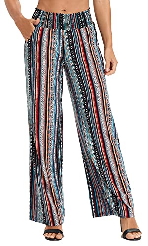 EXCHIC Damen Boho Gerade Beine Elastische Taille Palazzo Hose Freizeit Leichtes Yoga Loungehose mit Taschen (XL, Series 2#14) von EXCHIC