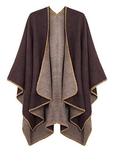 EXCHIC Damen Vintage Farbblocking Schal Wrap Open Front Poncho Übergroße Winterdecke Elegant Cape Coat (Kaffee) von EXCHIC