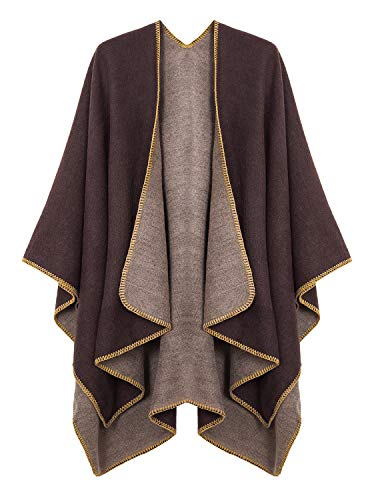 EXCHIC Damen Vintage Farbblocking Schal Wrap Open Front Poncho Übergroße Winterdecke Elegant Cape Coat (Kaffee) von EXCHIC