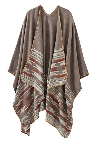 EXCHIC Damen Vintage Farbblocking Schal Wrap Open Front Poncho Übergroße Winterdecke Elegant Cape Coat (Kamel-6, One Size) von EXCHIC