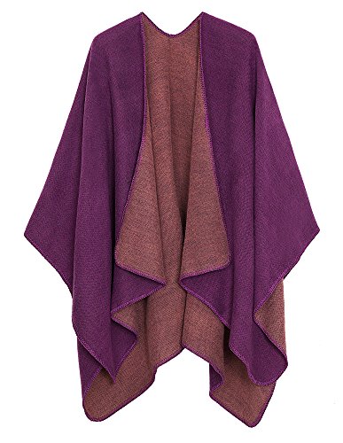 EXCHIC Damen Vintage Farbblocking Schal Wrap Open Front Poncho Übergroße Winterdecke Elegant Cape Coat (Violett, One Size) von EXCHIC