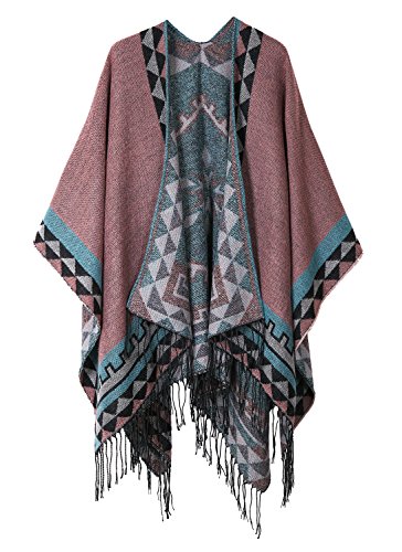 EXCHIC Warmer Poncho und Umhang mit offener Vorderseite - Pink - Einheitsgröße von EXCHIC