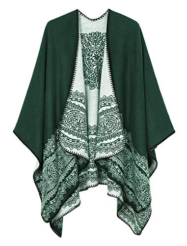 EXCHIC Warmer Schal mit Vintage-Farbblockierung, vorne offen, Poncho, eleganter Umhang, 1 Grün, Einheitsgröße EXCHIC Warmer Schal mit Vintage-Farbblockierung, vorne offen, Poncho, eleganter Umhang, 1 Grün, Einheitsgröße von EXCHIC