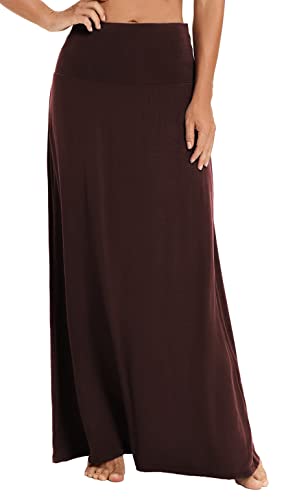 EXCHIC Damen Bohemian Style Print/Solid Elastische Taille Langer Maxirock, Raisin, Groß von EXCHIC