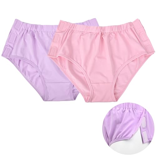 Damen Easy Adaptive Unterwäsche Slips Magic Stick Verschluss für Patienten Ältere 2 Stück, Pink+Lila, M von EXCLEN