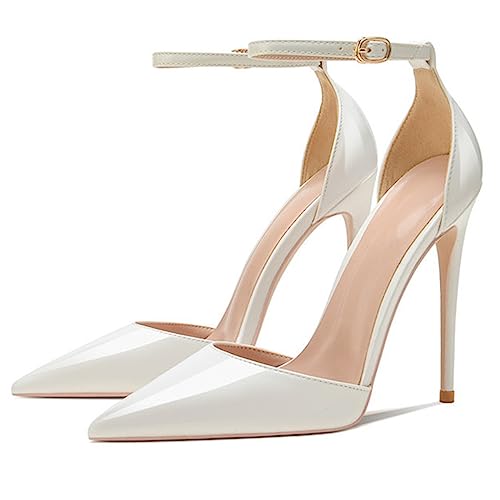 Damen-Pumps, spitzer Zehenbereich, Schnallenriemen, Stiletto-Schuhe, Lackleder, Flacher Mund, Riemchen, hoher Absatz, einfarbig, Berufsschuh,Weiß,39 Damen-Pumps, spitzer Zehenbereich, Schnallenriemen, Stiletto-Schuhe, Lackleder, Flacher Mund, Riemchen, hoher Absatz, einfarbig, Berufsschuh,Weiß,39 von EXECAB