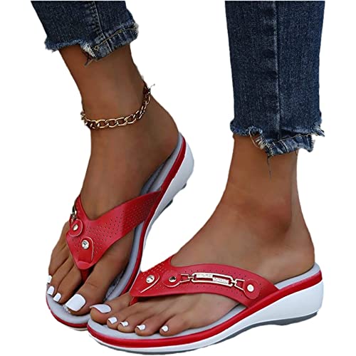 EXECAB Damen Zehentrenner Sandalen Damen Strass Flip-Flops Sommer PU-Leder Clip -Toe Pantoffeln Gummi Plateau Slippers Freizeit Strandschuhe von EXECAB