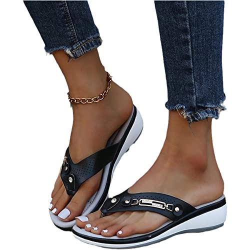 EXECAB Damen Zehentrenner Sandalen Damen Strass Flip-Flops Sommer PU-Leder Clip -Toe Pantoffeln Gummi Plateau Slippers Freizeit Strandschuhe von EXECAB