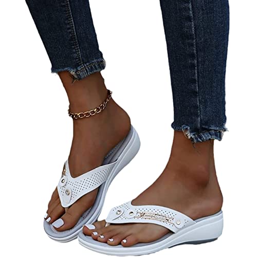 EXECAB Damen Zehentrenner Sandalen Damen Strass Flip-Flops Sommer PU-Leder Clip -Toe Pantoffeln Gummi Plateau Slippers Freizeit Strandschuhe von EXECAB